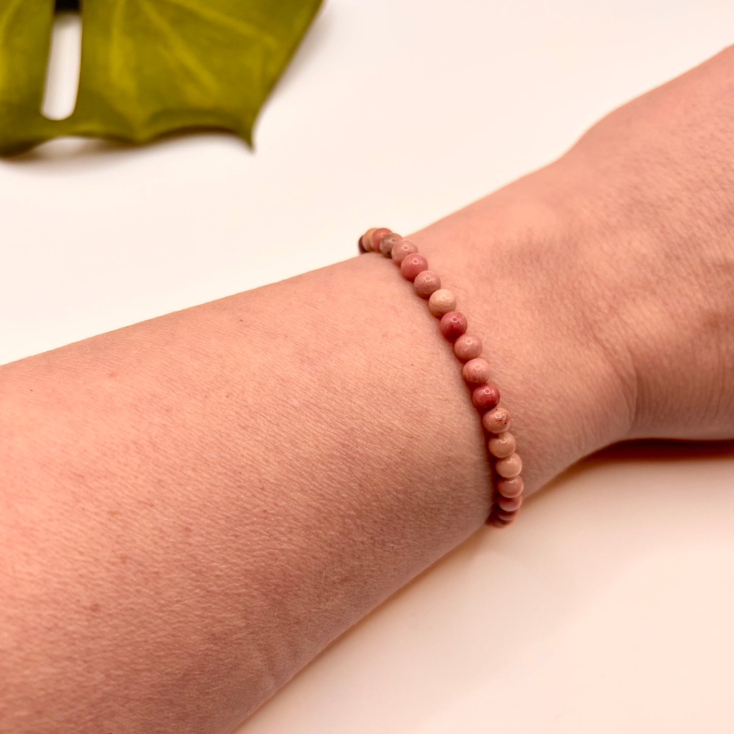 Pink Wood Lace Stone Bracelet (Small Beads)