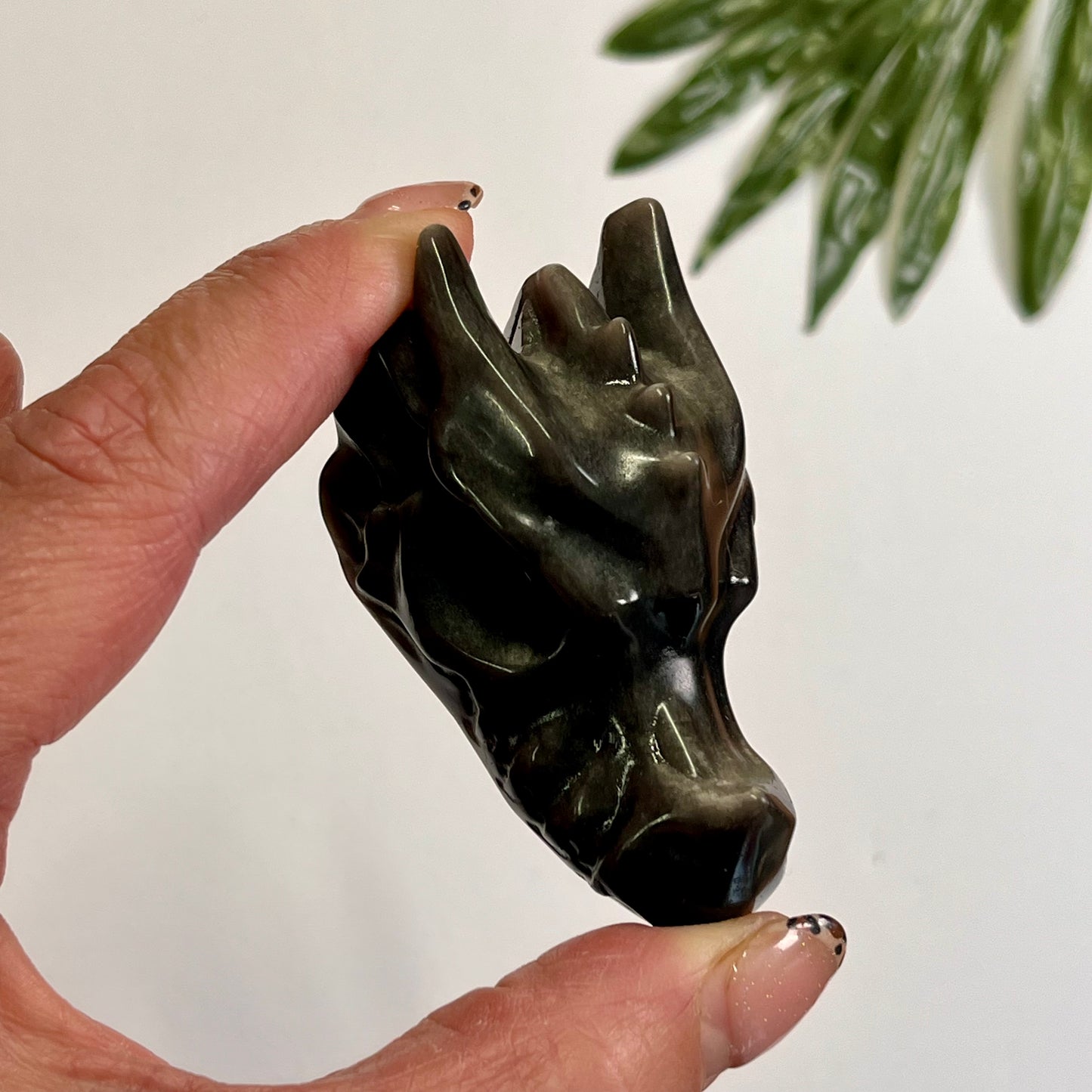 Silver Sheen Black Obsidian Dragon