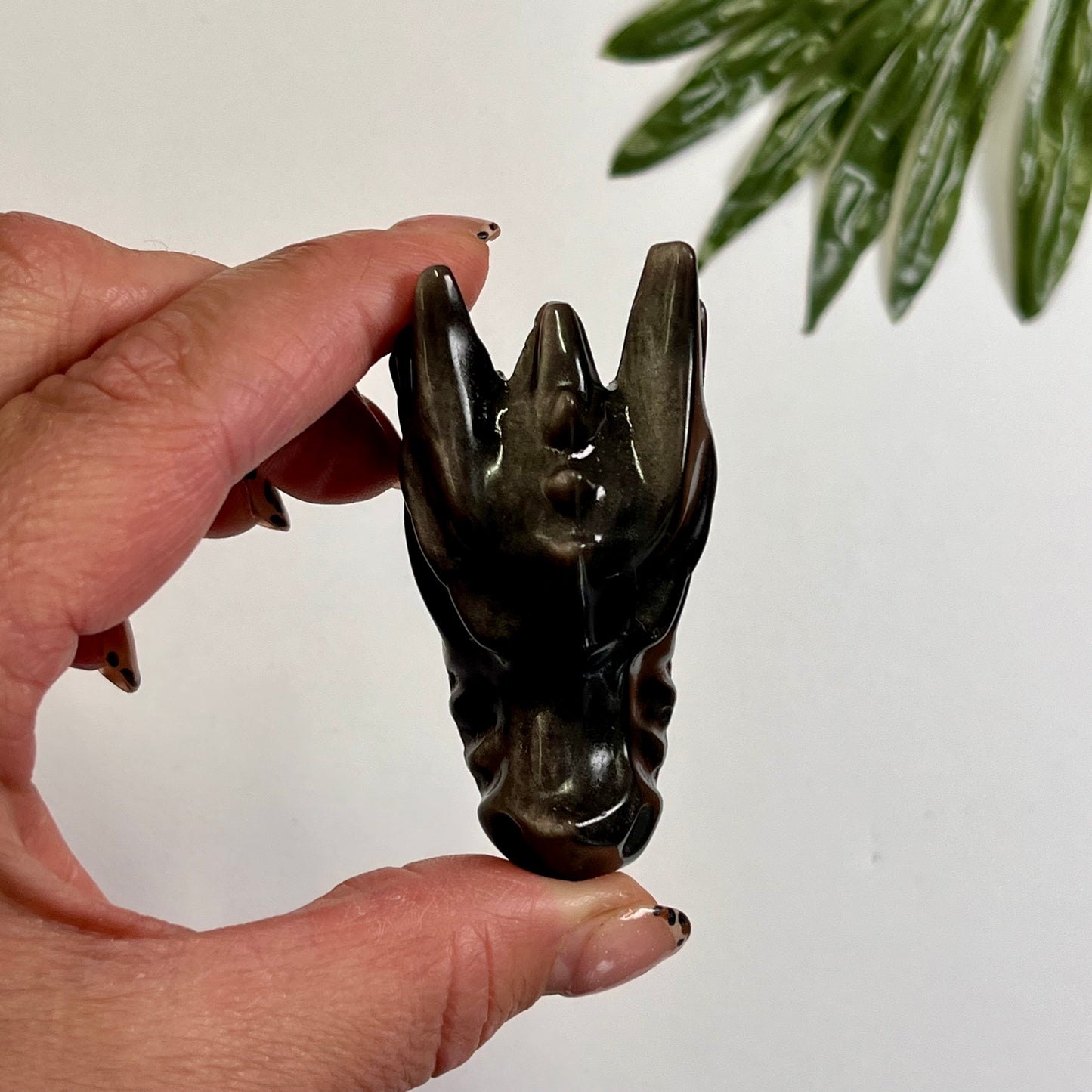 Silver Sheen Black Obsidian Dragon