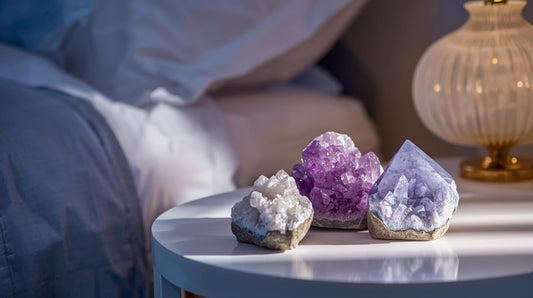 some crystals on a bedside table