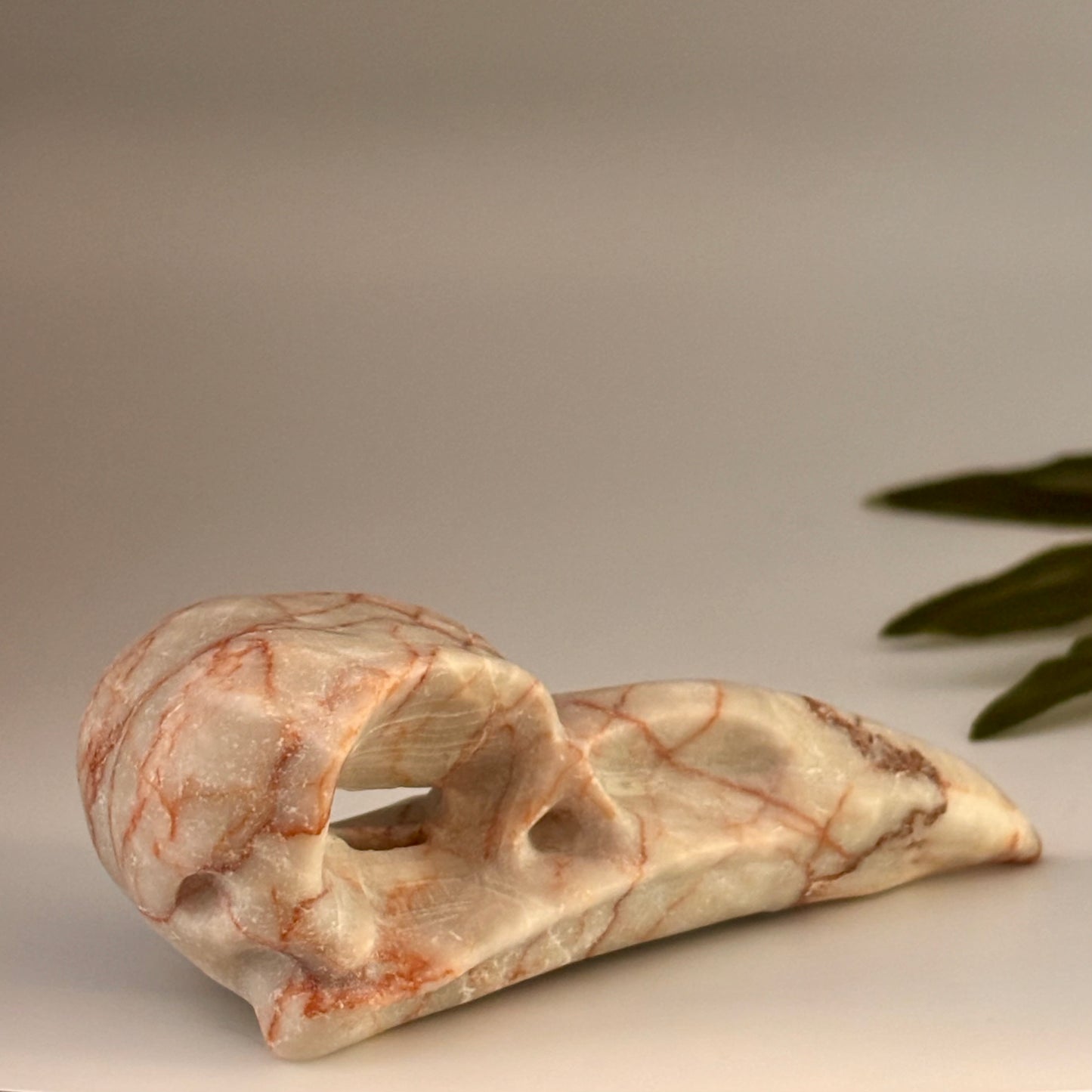 Red Banded Calcite Crow Skull