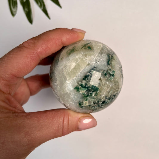 Moss Agate Sphere #2 with Clear Quartz & Druzy