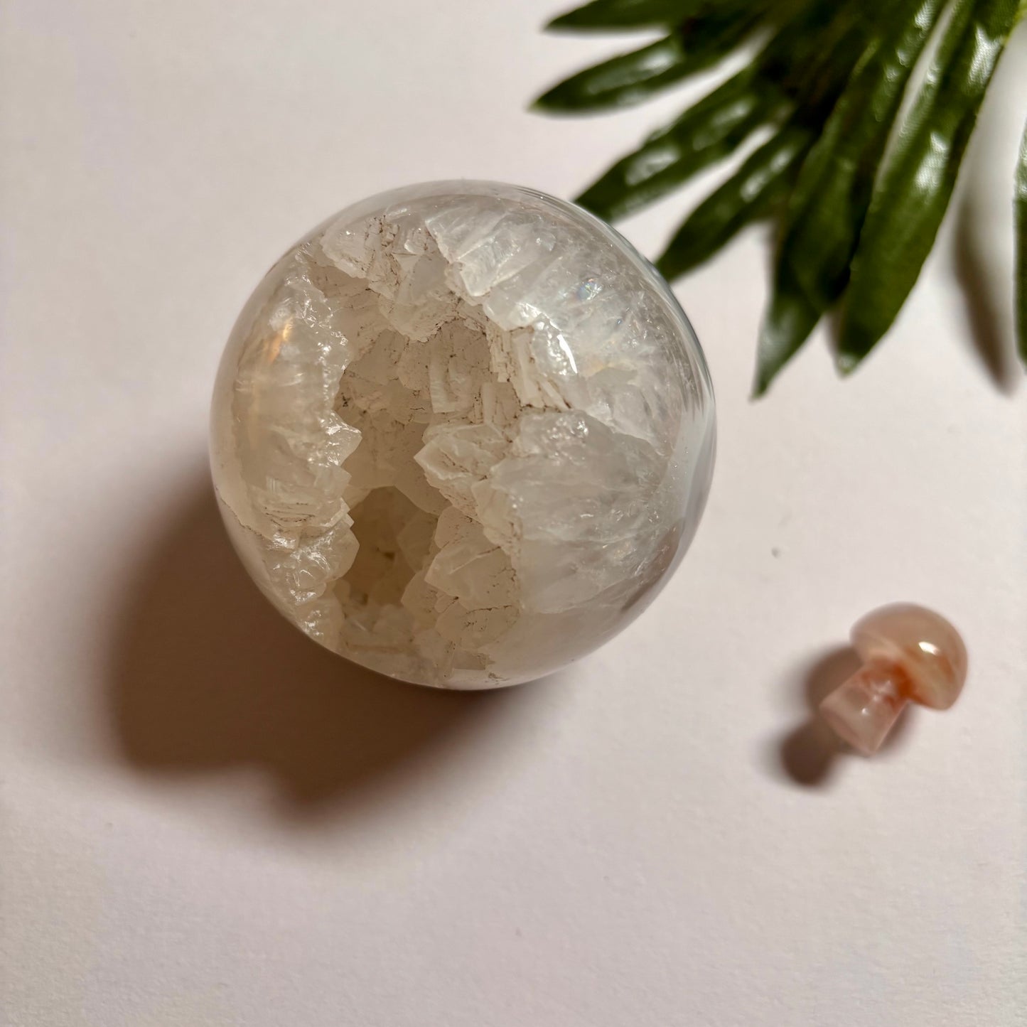 Quartz & Black Flower Agate Sphere