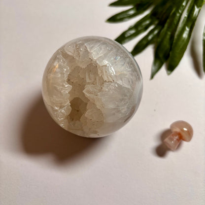 Quartz & Black Flower Agate Sphere