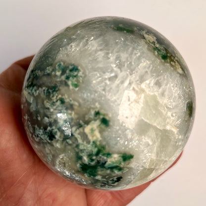 Moss Agate Sphere #2 with Clear Quartz & Druzy