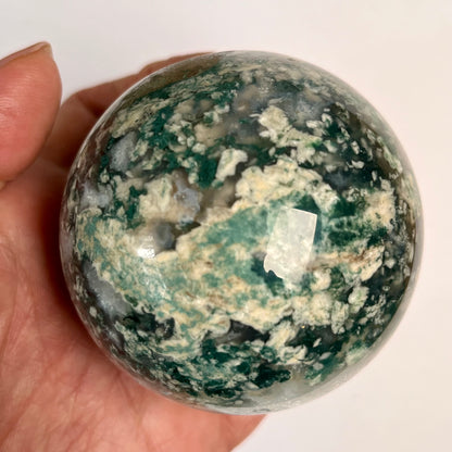 Moss Agate Sphere #2 with Clear Quartz & Druzy