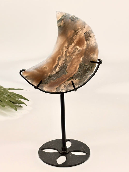 Moss Agate Moon & Stand