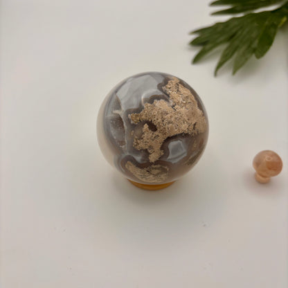 Quartz & Black Flower Agate Sphere